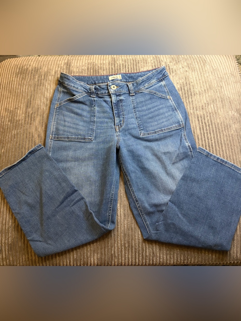 Women’s Mid Blue Slim Straight Ankle High-Rise with Front Patch Pockets